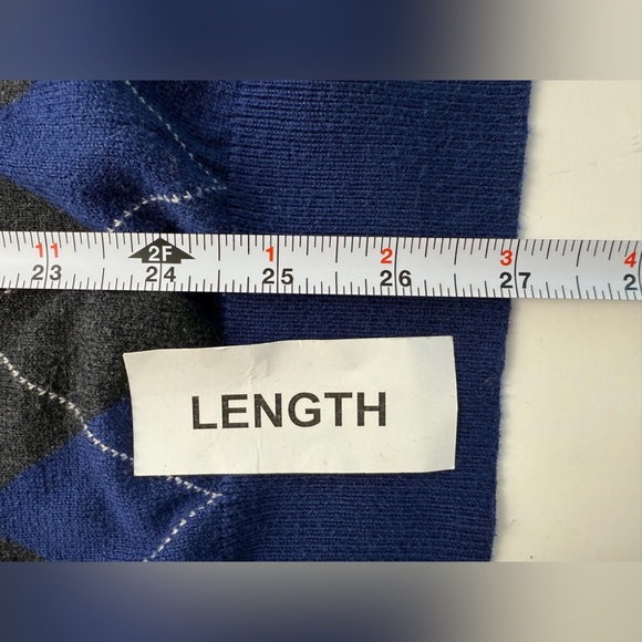 Banana Republic V-Neck Sweater Mens Large Blue Grey Argyle Silk Cashmere Blend - Picture 10 of 11